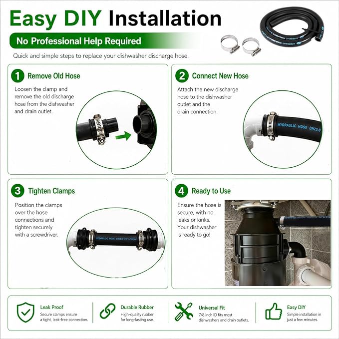 Dishwasher Discharge Hose, 6 FT Rubber Hose - Image 5