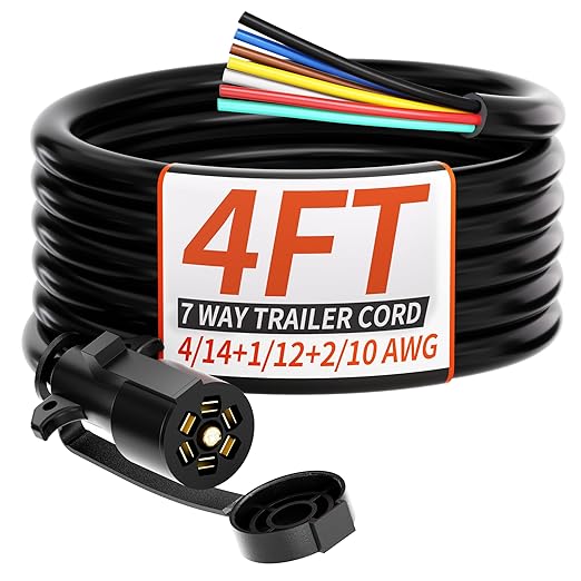 PlugSaf 4FT 7 Way Trailer Plug Heavy Duty 7 Pin Trailer Wiring Harness Cord | 7 by PlugSaf