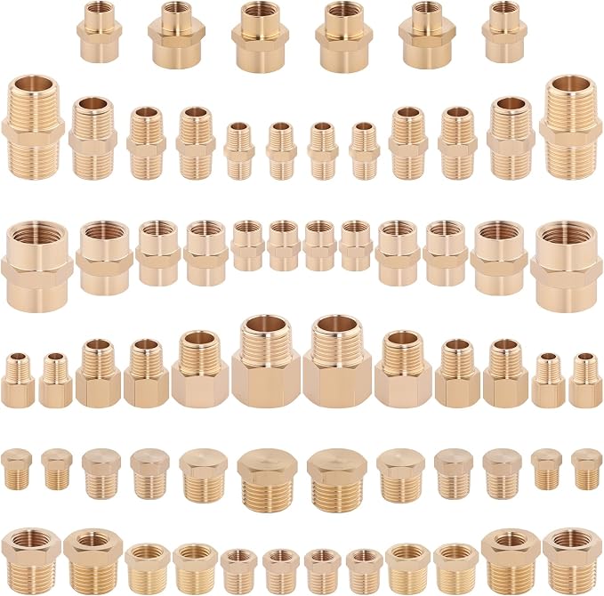 KOOTANS 66PCS Brass Pipe Fittings Assortment Kit Pipe NPT Set | 1/8" 1/4" 3/8" - Image 2
