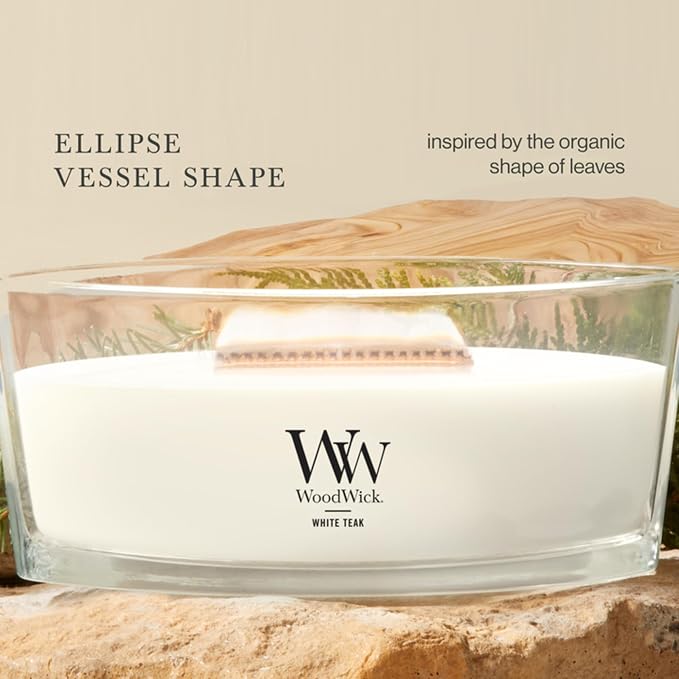 WoodWick White Teak Gifts for Women and Men, 16 oz Ellipse Candle - Image 4