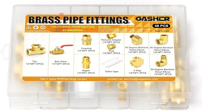 GASHER 48PCS 1/4"NPT Brass Pipe Fittings Kit，Coupling，90 Degree Elbow，45 Degree - Image 2