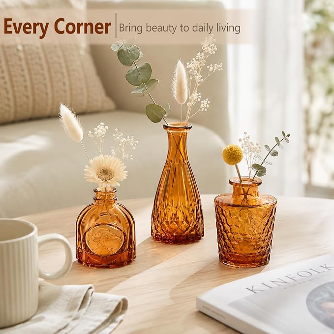 UPBUD Amber Glass Bud Vases Set of 5, Vintage Vase - Image 4