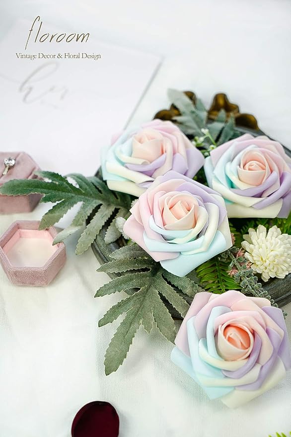 Artificial Flowers 25pcs Real Looking Whimsical Blush Foam Fake Roses - Image 5