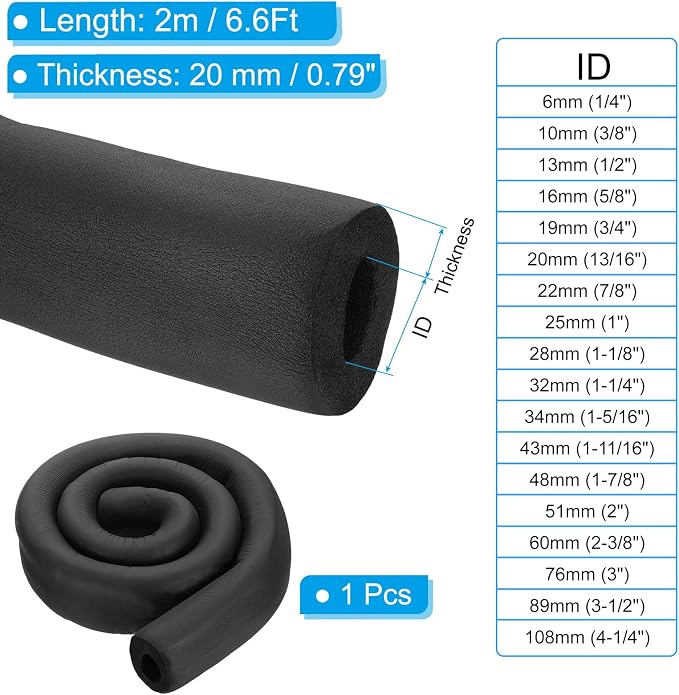 PATIKIL 1-5/16" ID x 6.6Ft Pipe Insulation Foam Tubes, Pipe Cover Wrap Roll Bar - Image 2