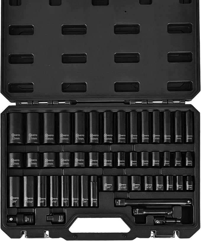 3/8" Drive Impact Socket Set, 49 Piece Socket Set, SAE and Metric Sizes - Image 2
