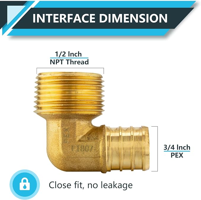 30Pack Seelink PEX Fittings, Pex 3/4" x 1/2" Male Threaded NPT Elbow | Brass - Image 2