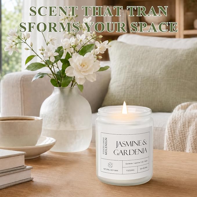 Molensun Jasmine & Gardenia Scented Candle, 7 oz Soy Wax Candle - Image 6