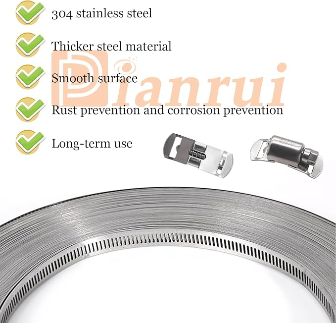 Dianrui DIY Hose Clamps 12FT 304 Stainless Steel Metal Strap + 8PCS Stronger - Image 4