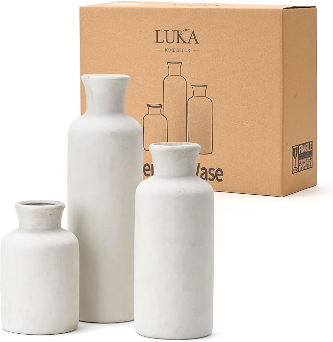Vintage Ceramic Vase Set of 3, Antique-White Terracotta Vases - Image 7