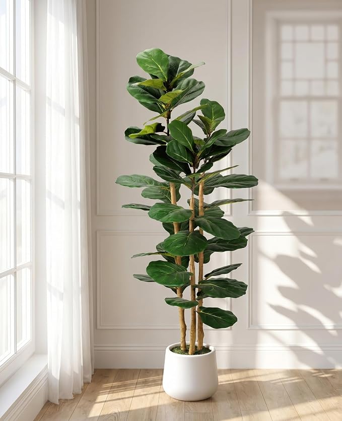Artificial Fiddle Leaf Fig Tree in Modern White Planter, 5ft | Large Fake Tree by LuceAlberi