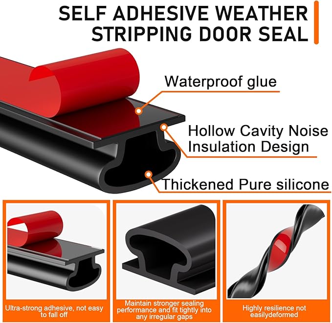 Black Rubber Weather Stripping Door Seal Strip, D Shape Door Rubber Weather - Image 2