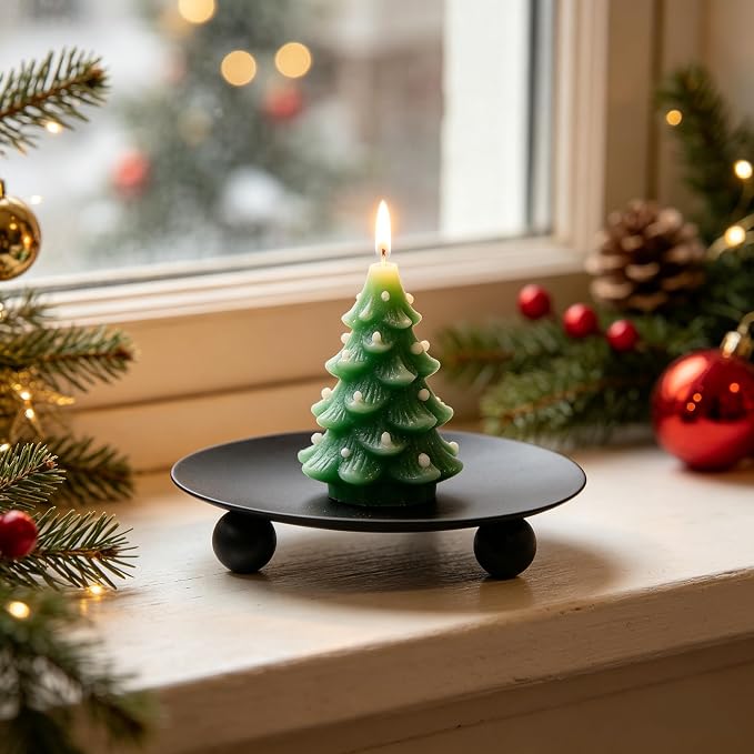 Hosley Set of 2 Black Iron Pillar Candle Holder Plates – 4-Inch Decorative - Image 6