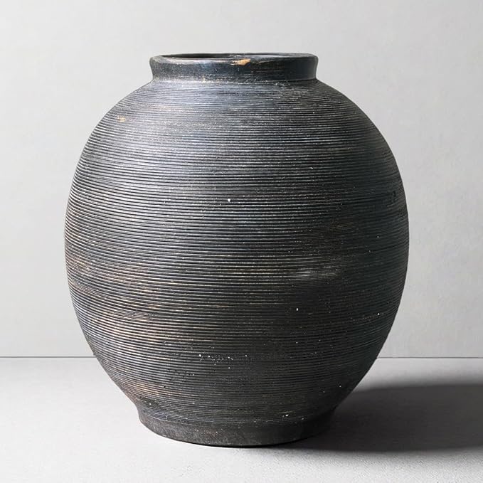 Large Black Ceramic Vase, 10.8" H, Farmhouse Table Vase, Rustic Vintage Style by KayolinCommunity