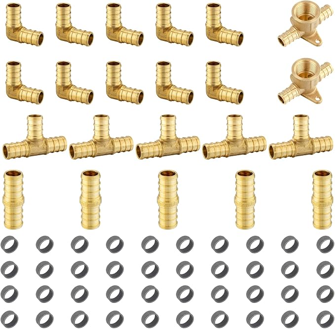 62 Pack Foskan 1/2 Inch PEX Barb Crimp Fittings Set | Includes 10pcs Elbows by Unknown
