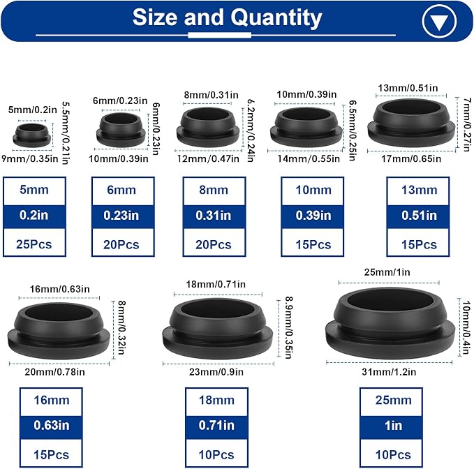 Tnisesm 130PCS 8 Sizes Black Rubber Plugs - Image 2