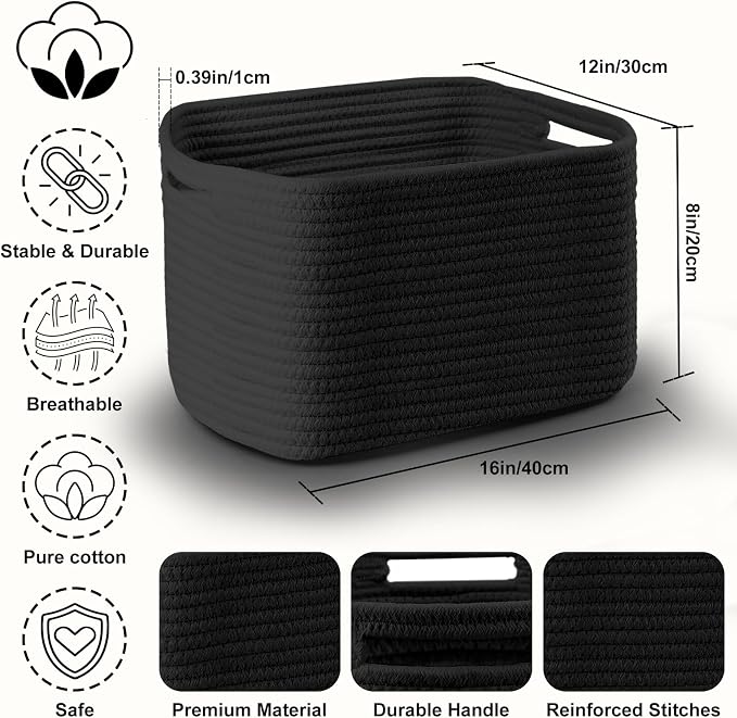 4 Pack Large Storage Baskets for Organizing, and Clothes, Cotton Rope Basket - Image 2