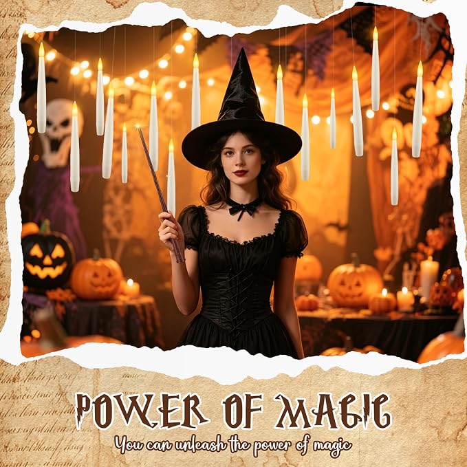 36 Pcs Halloween LED Magic Hanging Floating Candles, Taper Flickering Flameless - Image 7