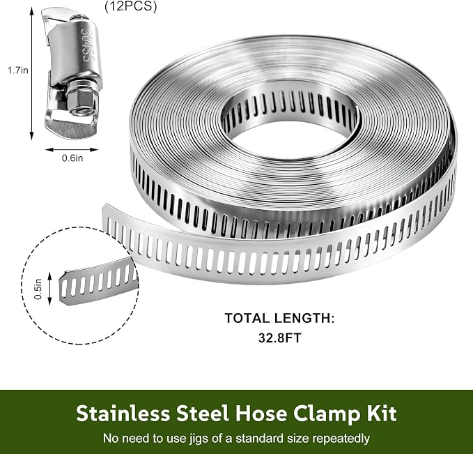 13 PCS Car Hose Clamp Kit, 33 FT 304 Stainless Steel Strap - Image 2