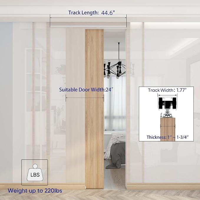 JUBEST 4FT Commercial Grade Pocket Door Hardware and Track Set, Sliding Door - Image 5