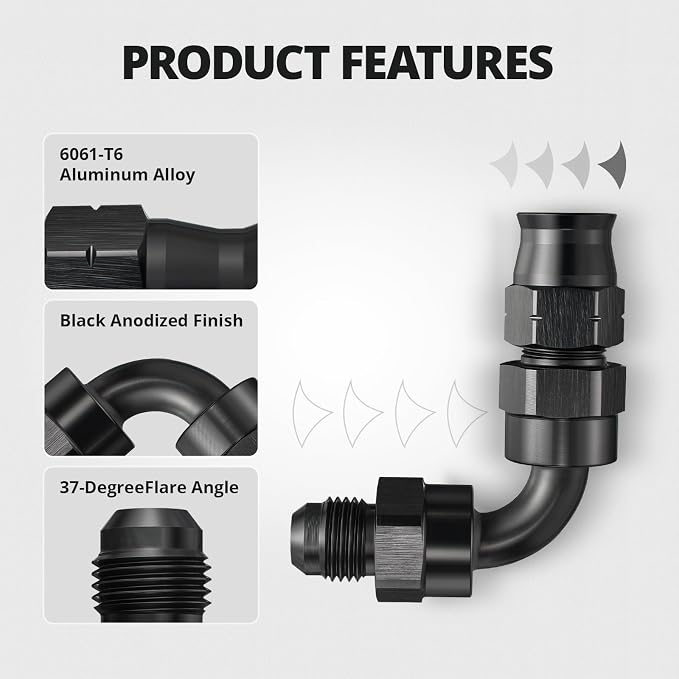 EVIL ENERGY 6AN Male to 3/8" Hardline Compression Fitting Adapter 90 Degree - Image 3