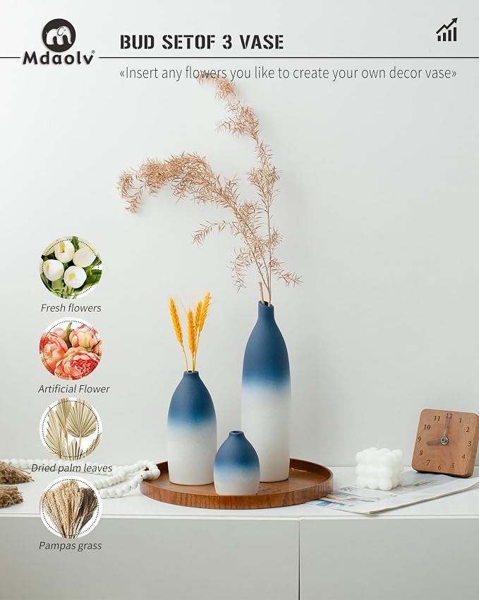Mdaolv Blue and White Vase Set Navy Blue Decor Coastal Decor Vases - Image 4