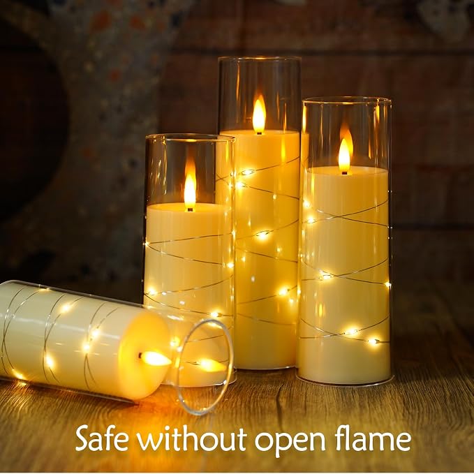 Eebuss Flameless Candles with Embedded Star String, Battery Operated LED Pillar - Image 6