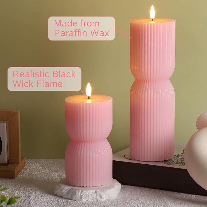 Pink Ribbed Flameless Pillar Candles - Image 6