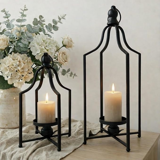12.5" & 16.5" Timeless Cozy Decorative Lanterns Set of 2, Handcrafted Metal by FenisamDecorYourChoice