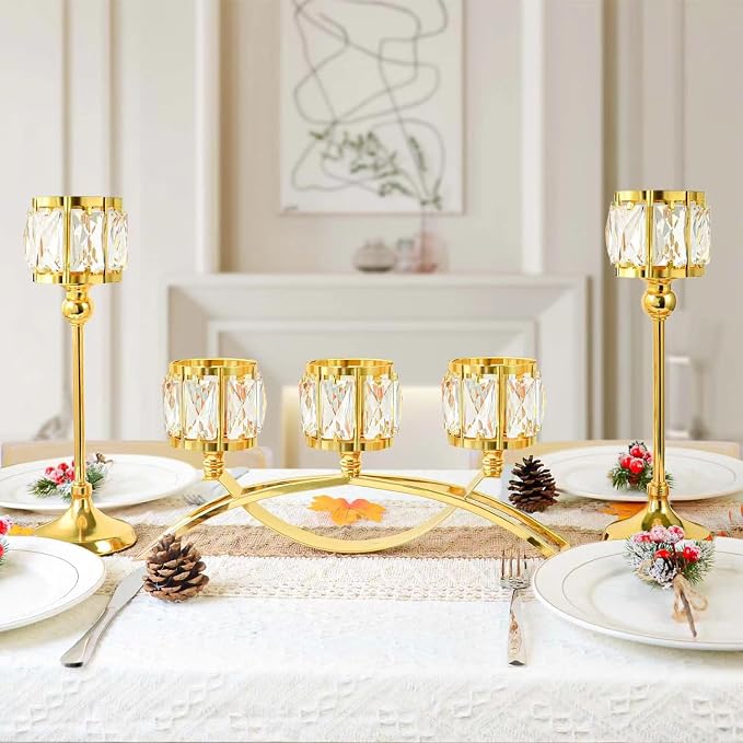 3 Arms Crystal Bowl Tealight Candelabra Votive Candle Stand, Wedding - Image 4