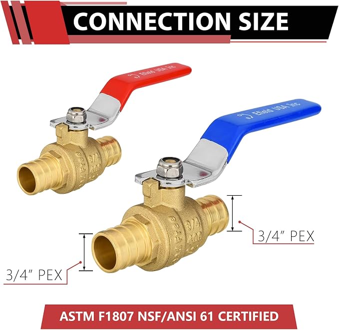 10-Pack 3/4" PEX Brass Ball Valve, Barb Crimp Pex Connection | Full Port Water - Image 2