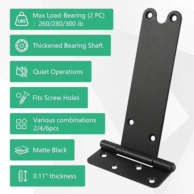 6“ Gate Hinges, 280 Lbs Capacity, Matte Black, 2 Pack Heavy Duty Hinge | - Image 5