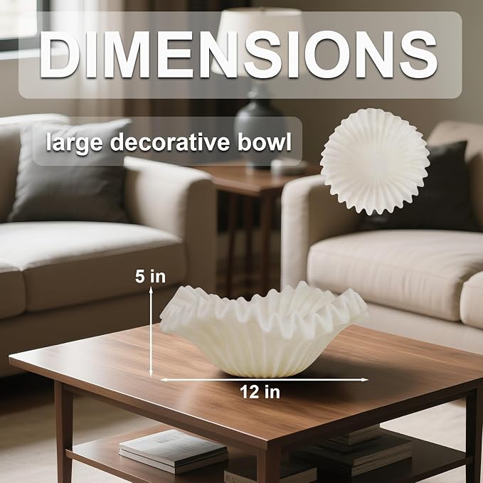 Braxio White Decorative Bowl – Resin Ruffle Bowl - Image 5