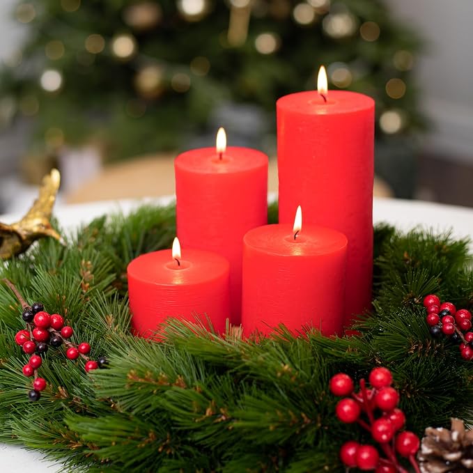 3x3 Inch Red Pillar Candles Set of 3 - Image 6