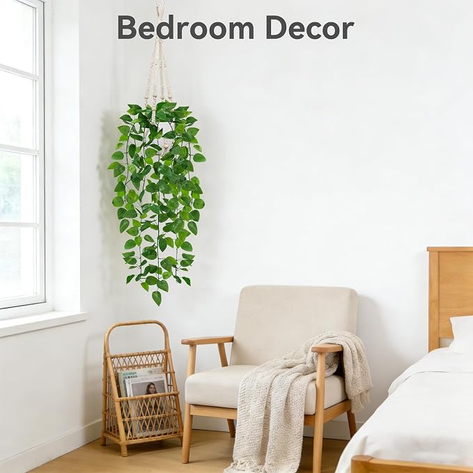 USLAI Fake Hanging Plant, Artificial Pothos Vines Greenery - Image 6