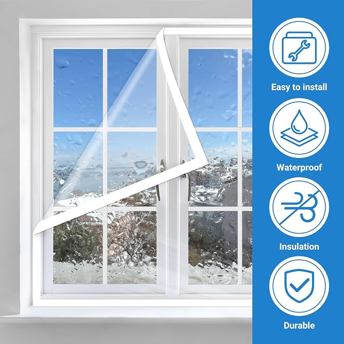 U0U Window Insulation Kit, 47in x 63in Indoor Plastic Window Insulation Kit - Image 5