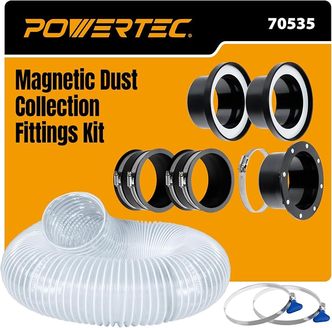 POWERTEC 70535 4" Magnetic Dust Collection Fittings and Hose Kit by POWERTEC
