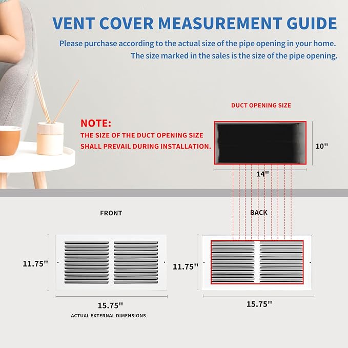 14 x 10 Vent Cover, Air Return Vent Cover, AC Vent Cover, Cold Air Return Vent - Image 3
