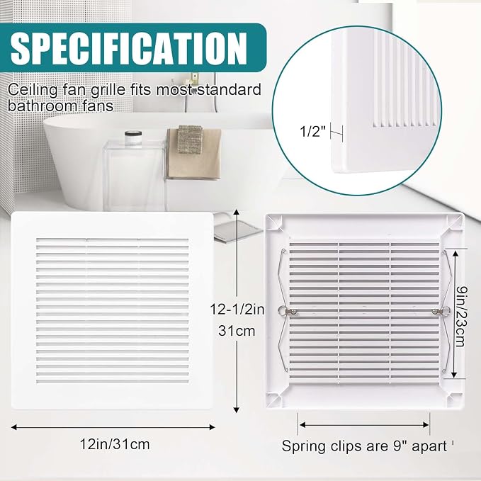 (1-Pack 12" BP90 Spring Bathroom Exhaust Fan Cover 12-1/4" x12" Vent Cover - Image 2