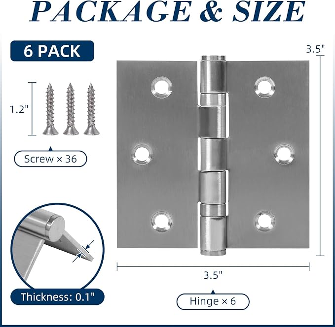 6 Pack 3.5 Inch x 3.5 Inch Door Hinges - Image 2