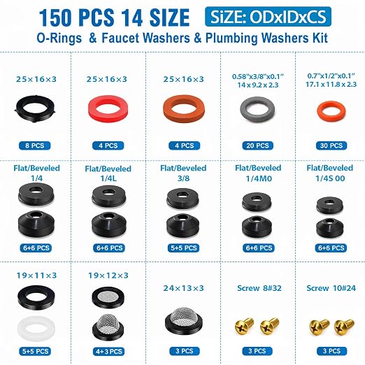 ZDBB 150 Pcs 14 Size Power Pressure Washer O Ring & Hose Faucet Washers Kit | - Image 2