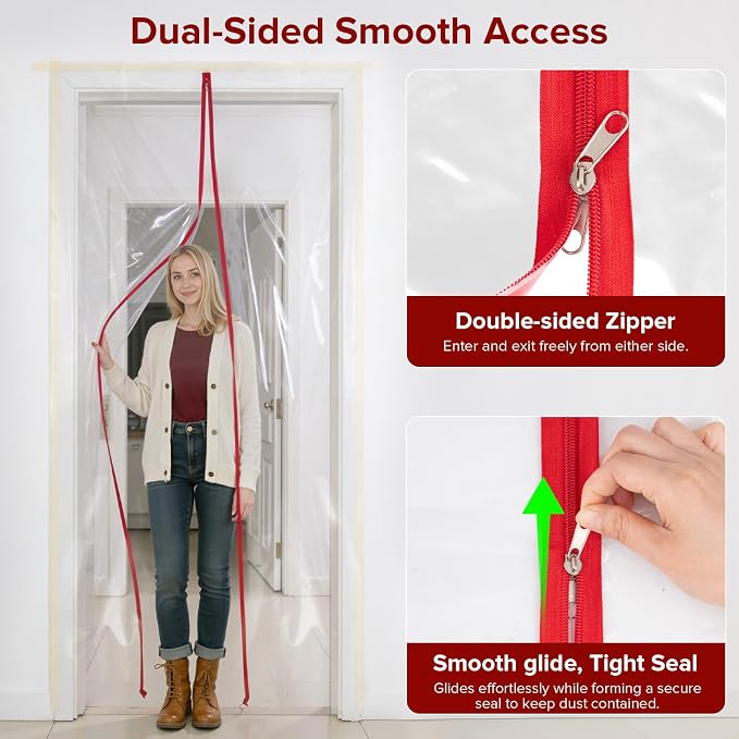 2-Pack Dust Barrier Plastic Zipper Door, 4 ft x 7.2 ft Construction Cover - Image 5