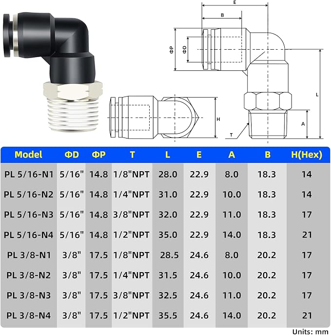 TAILONZ PNEUMATIC Elbow and Straight Combination 5/16 Inch Tube OD x 3/8 Inch - Image 3