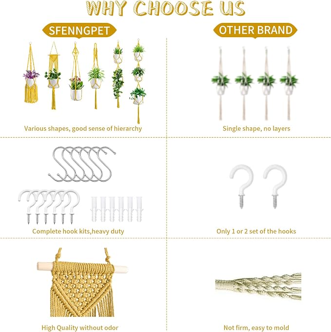 SFENNGPET Macrame Plant Hangers, handmade macromay plant hangers, indoor flower - Image 6