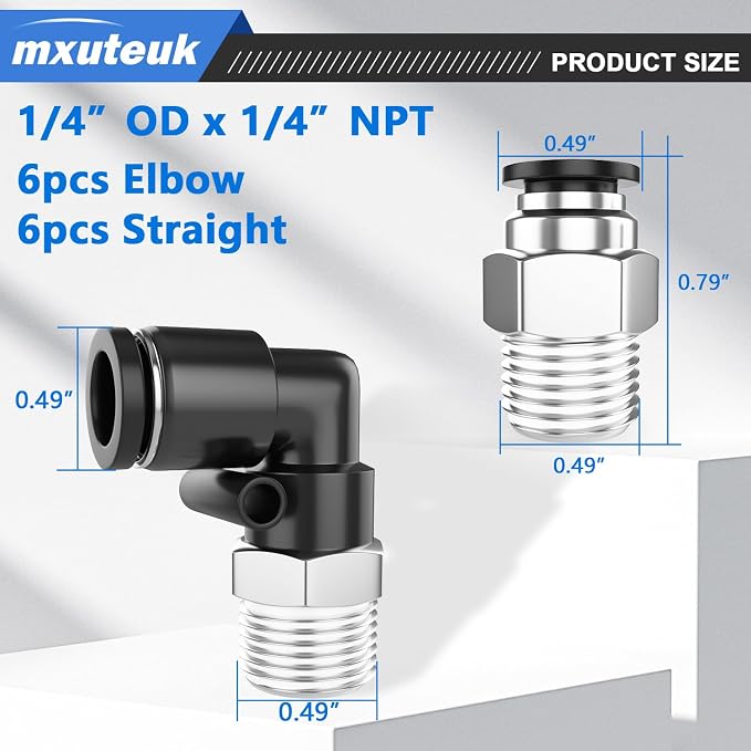 mxuteuk 1/4" Push to Connect Fittings, 1/4" OD to 1/4" NPT Air Hose Fittings - Image 2