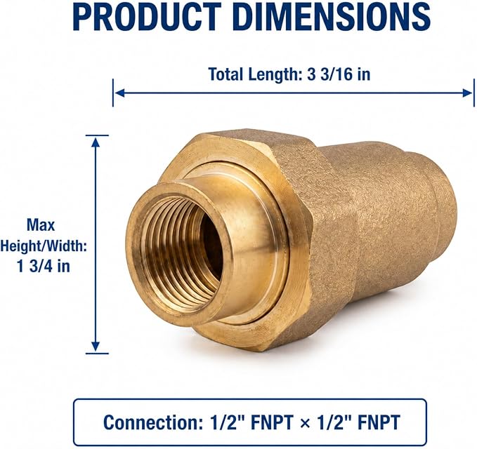 1/2 Inch Dual Check Valve Backflow Preventer, Fits 12UFX12F-700XL | Durable - Image 2