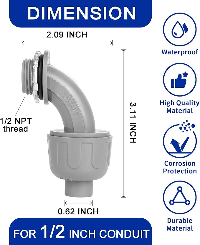 Yariwiz 1/2 PVC Electrical Conduit Fitting Plastic Liquid Tight Conduit - Image 3