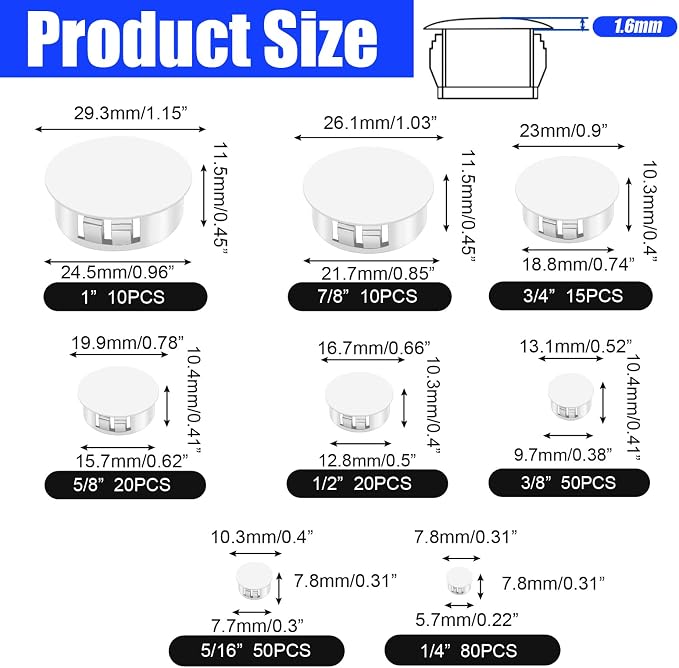 255PCS Plastic Hole Plugs White Plastic Plug Kit Flush Type Hole Plugs | 8 - Image 2