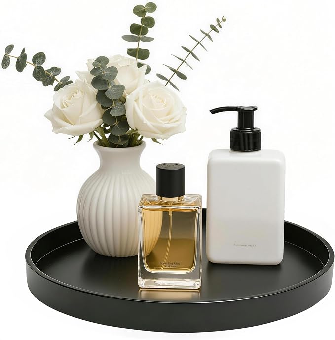 Bathroom Vanity Tray, 1 Pack 9" ABS Black Round Vanity Trays by Blaucasa