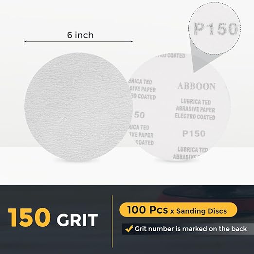 HARFINGTON 100 Pcs 6 Inch Sanding Disc 150 Grit White Aluminum Oxide | Hook and - Image 2