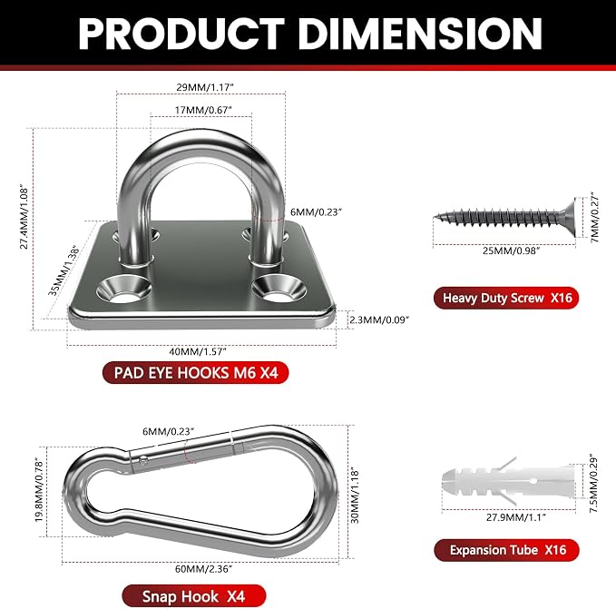 304 Stainless Steel Pad Eye Snap Hook, M6 Ceiling Hook 800Lb, Yoga Gym Equipment - Image 4